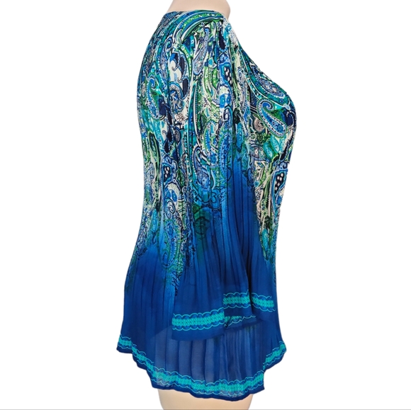 Dress Barn Blue Green Sparkle Beaded Bell Sleeve Blouse Swim Cover-up EUC sz 2X - Picture 3 of 9